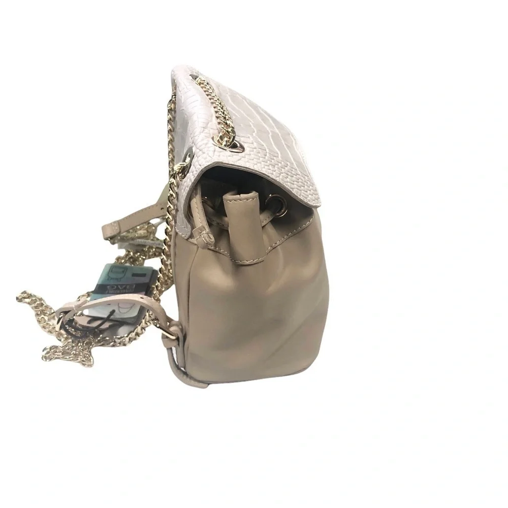 Valentina Backpack‎ Purse Beige Leather Croc Embossed Drawstring Travel Luxury